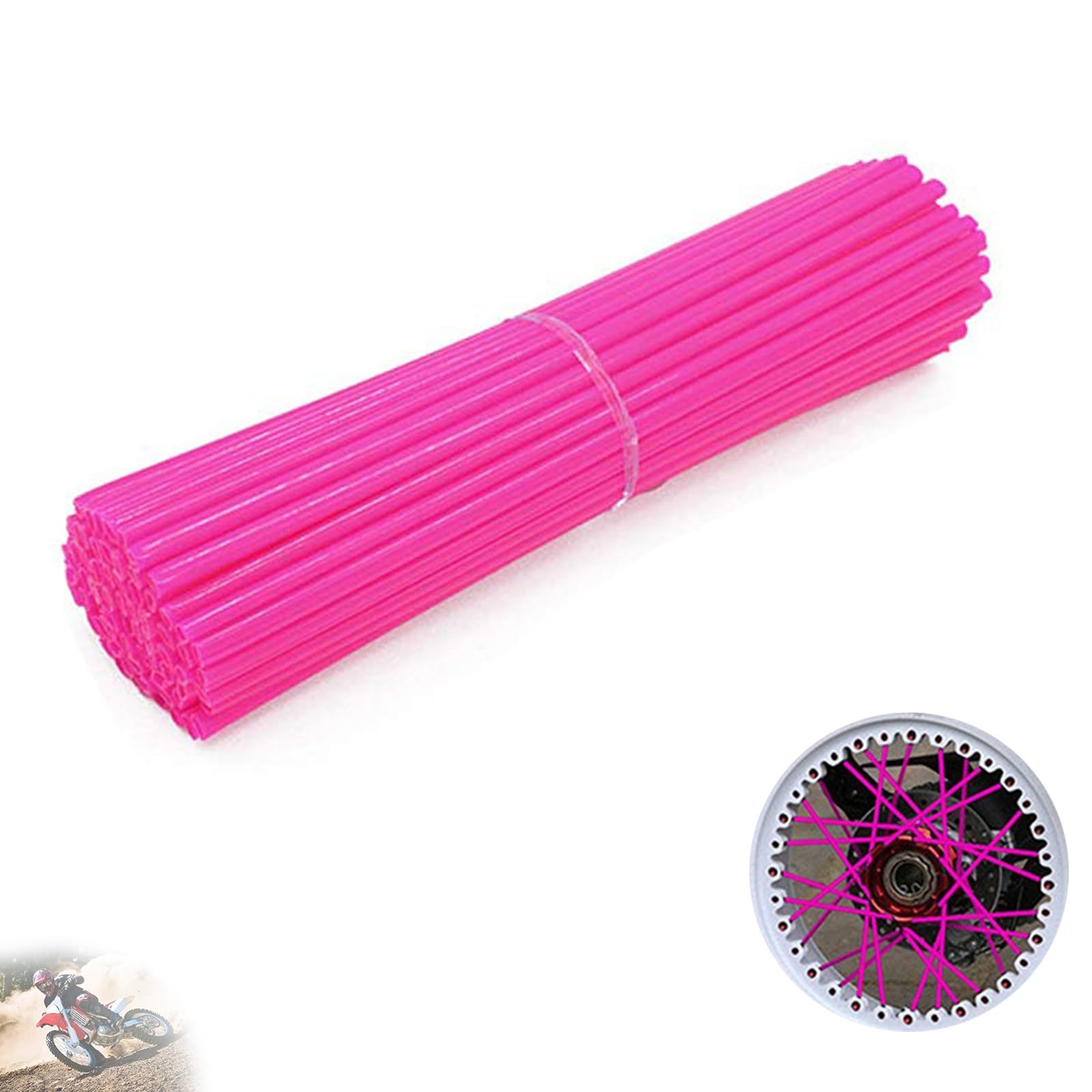 72 PCS Universal Spoke Skins Motorcycle Dirt Bikes Colorful Protective Trim Wrap Cover Wheel Guard for Yamaha Kawasaki Suzuki(Pink)