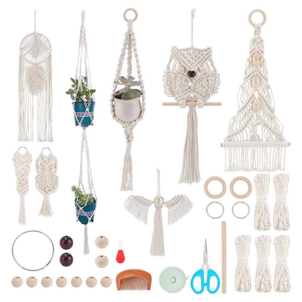 IFNUNLY - Set di 8 alberi di Natale fai da te in macramè, kit macramè per principianti, arazzo da appendere alla parete, macramè, kit fai da te per acchiappasogni, macramè fatto a mano, kit per