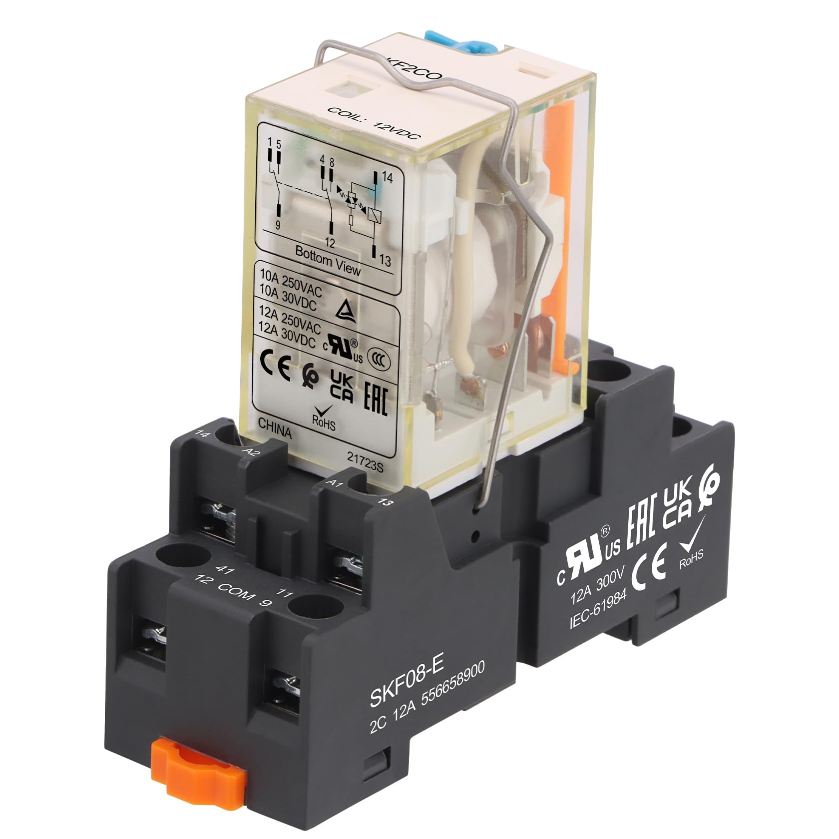 Relé de alimentación de 12V CC DPDT con base de enchufe y botón de prueba de 8 pines 12A 8