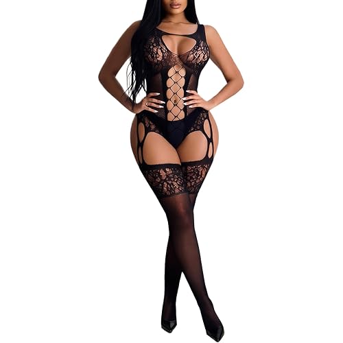Buitifo Womens Fishnet Bodystocking Plus Size Bodysuit Sexy Tights Soft Nightwear Lingerie