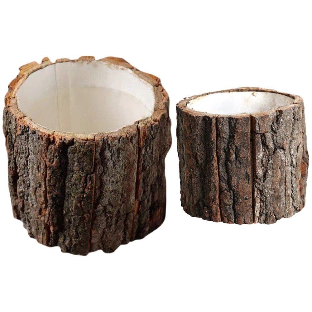 Vase à fleurs en baril d'écorce artificielle en lot de 2 pour décoration de maison et jardin