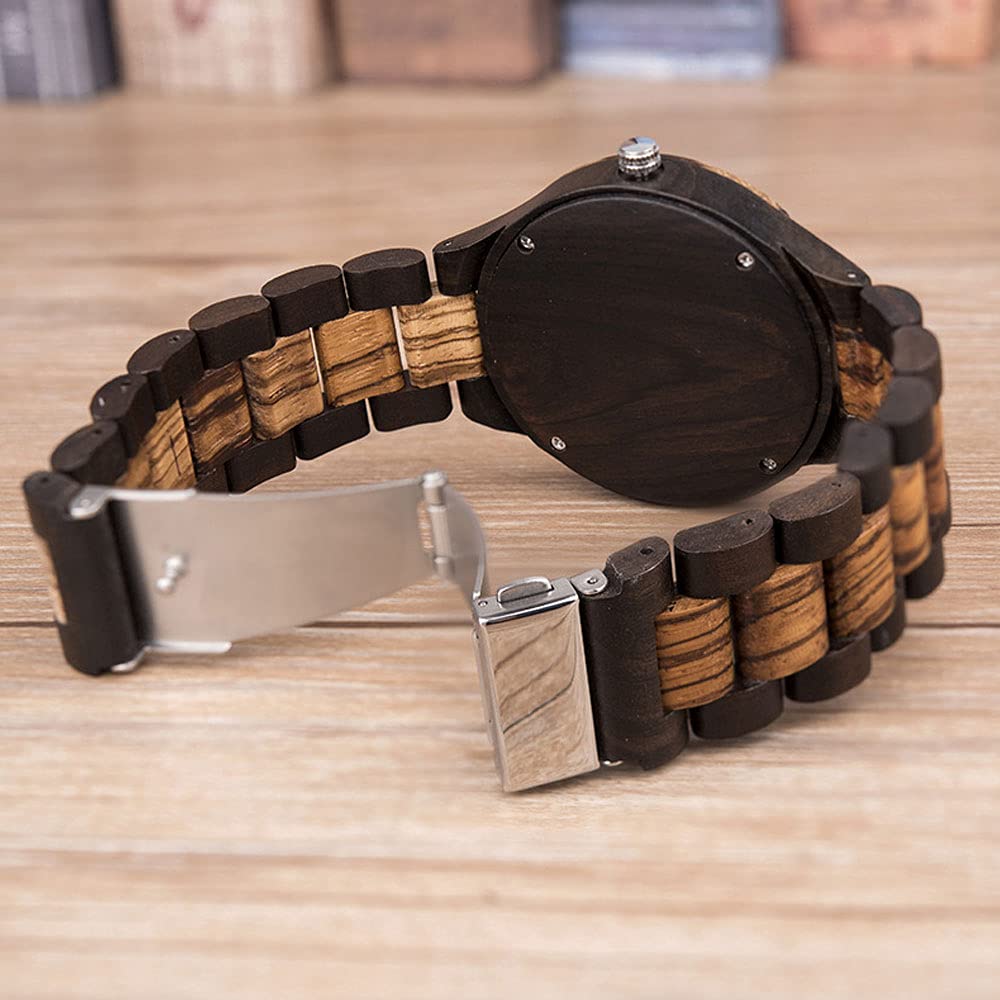 Tiong Orologio da uomo in legno, classico, in legno, analogico, al quarzo, da uomo, Wq3001-marrone, Retrò