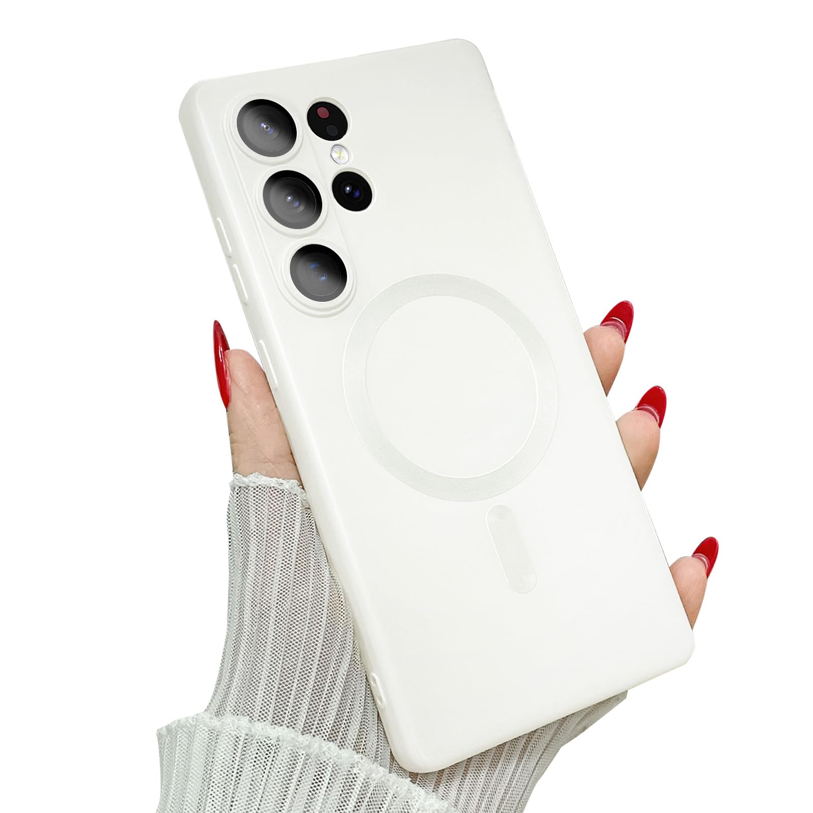 Magnetic for Samsung Galaxy S25 Ultra Phone Case for Women/Men, Matte Luxury Soft Metallic Luster Design with Camera Lens Protector, Shockproof Anti-Scratch Phone Case 6.8"-White