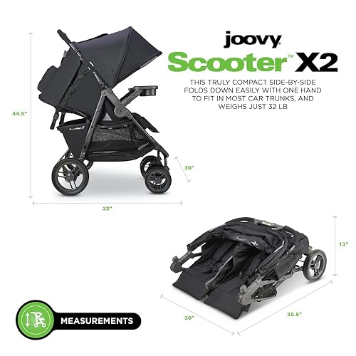 Miniatura 3 de Joovy Scooter X2 con bandeja cochecito doble cochecito de lado a lado cochecito para individual cesta de almacenamiento grande color carbón Carbón,