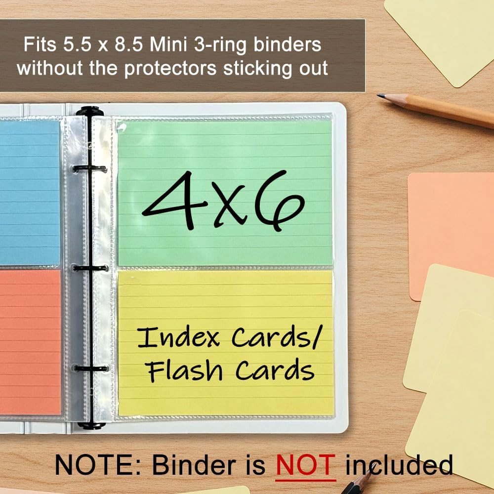 4x6 Flash Card Protectors Heavyweight 100 Micron Bulk 150 Pack (3x50), Holds 4 Cards Each, 3-Hole Punched Index Card Sleeves - Keepfiling