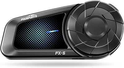 Fodsports FX-S Motorcycle Bluetooth Headset V5.4, 2-Way Helmet Intercom Communication System with IP67 Waterproof, CVC Noise Cancellation, Hands-Free Music/Call, 2 Type Mics, Black, 1 Pack