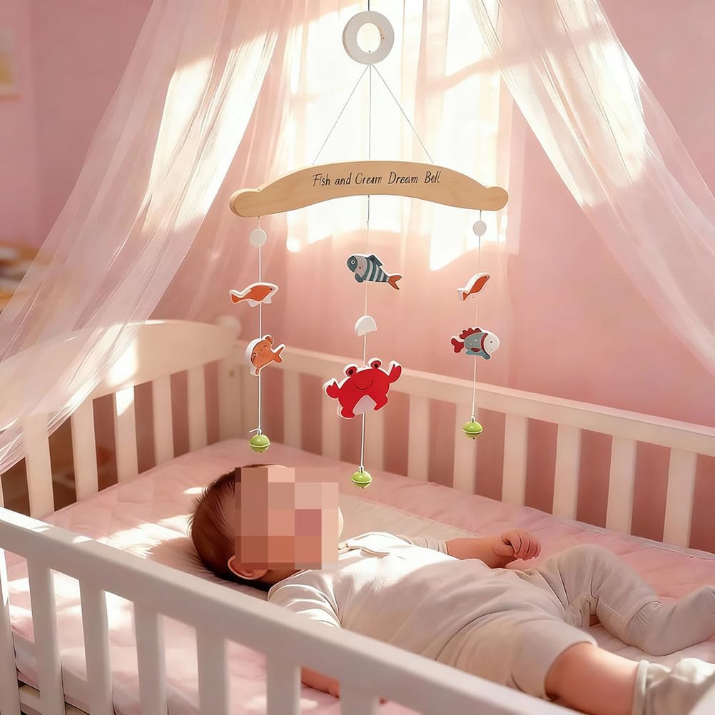 Giostrina per Culla in Legno, Carillon Appeso con Animali del Mare | Giostrina in Legno per Culla, Giostrina per Letto Infantile, Giostrina Rilassante per Neonato