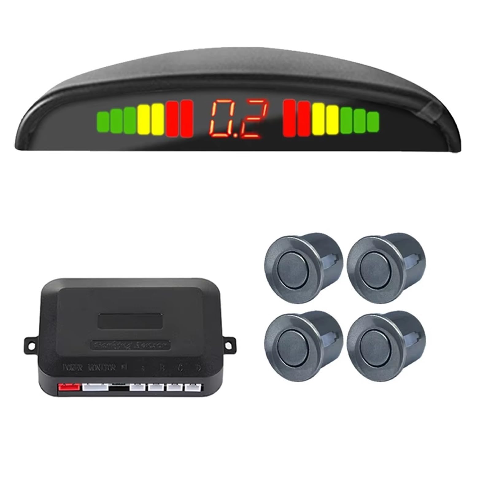 Aparcamiento asistido Sensores Estacionamiento Automóvil Kit Estacionamiento Pantalla 4 Sensores 22 Mm Retroiluminación Monitoreo Radar Respaldo Marcha Atrás 12 V Sensores Estacionamiento(Gray)