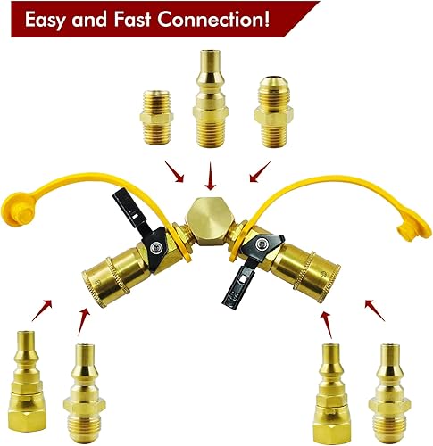 Miniatura 2 de MCAMPAS Kit de montaje de adaptador de divisor en Y de conexión rápida de propano RV de 14 pulgadas para RV a parrilla, conexión rápida, adaptador