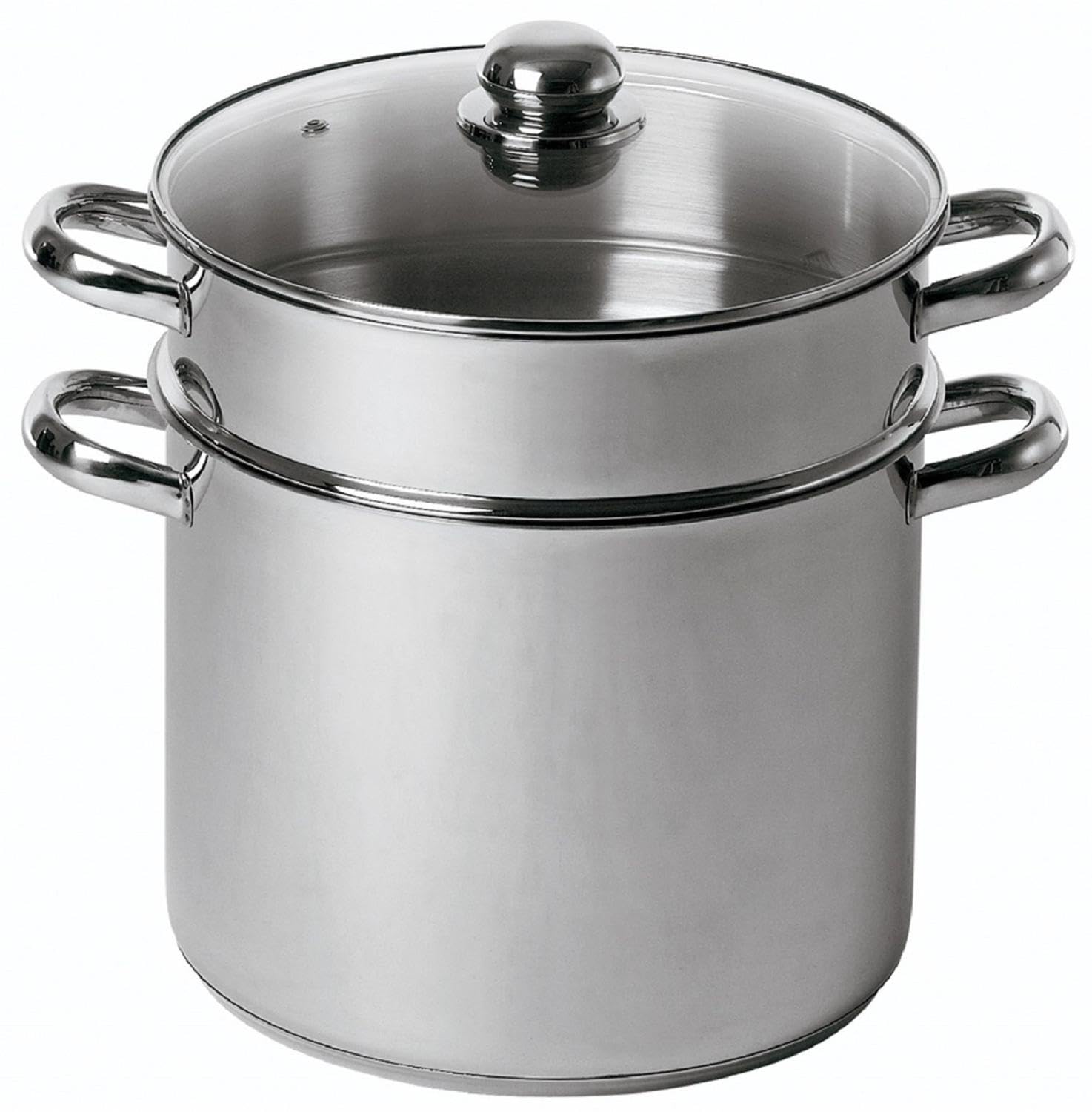 BAUMALU - Combiné Traiteur Couscoussier Forme Droite - Acier INOX - Couvercle Verre - Tous Feux Dont Induction - Triple Fond Diffuseur - Ø20cm, 5,​8L