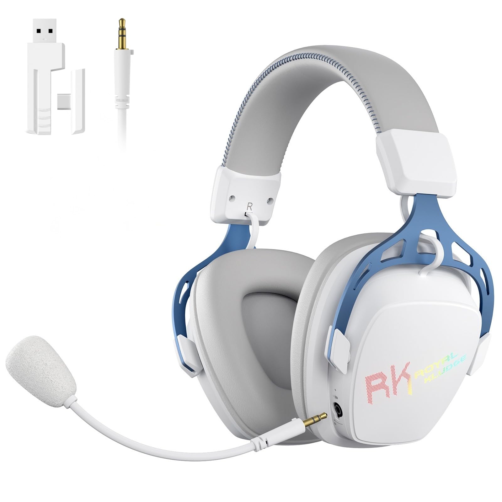 RK ROYAL KLUDGE HG103 Wireless Gaming Headset for PS5/4, Xbox, PC, Switch, BT5.3/2.4G/3.5mm Wired RGB Over Ear Headphones with Noise Canceling Mic, 50mm Drivers, 7.1 Surround Sound for FPS Game