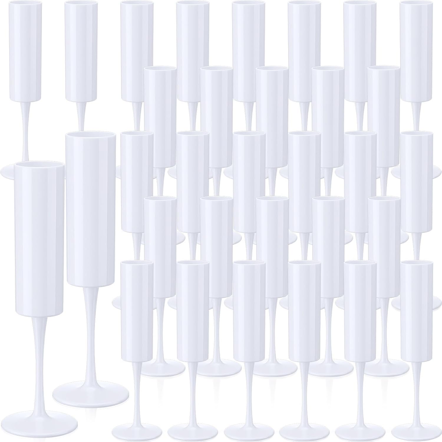 Domensi 30 Pcs Champagne Flutes Bulk Acrylic Goblet 6 oz High Stem Wine Glasses Champagne Cup Unbreakable Reusable for Christmas Halloween Valentine Birthday Wedding Party Decorations (White)