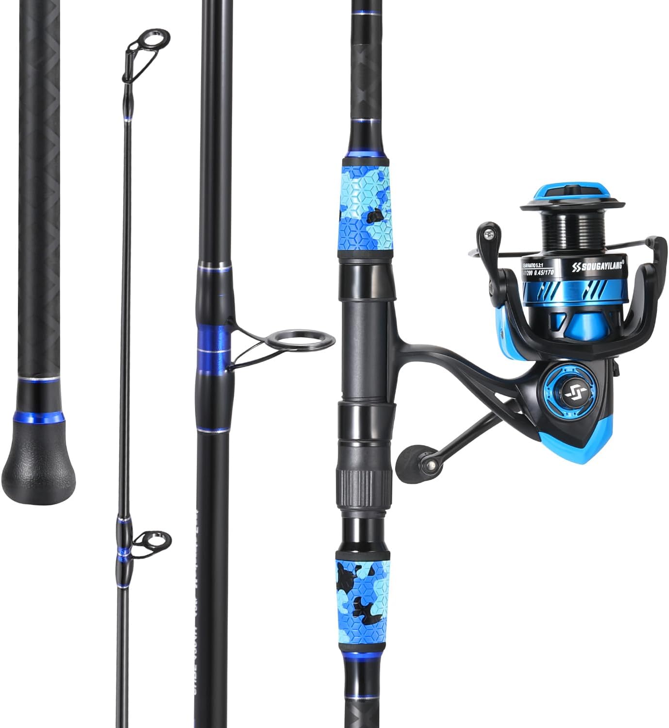 Sougayilang Surf Fishing Rod and Reel Combo, 4 Piece MH/H Saltwater Fishing Combo with 5000 Size Spinning Reel(12'/15') blue 10ft-Spinning-4Pc-Heavy