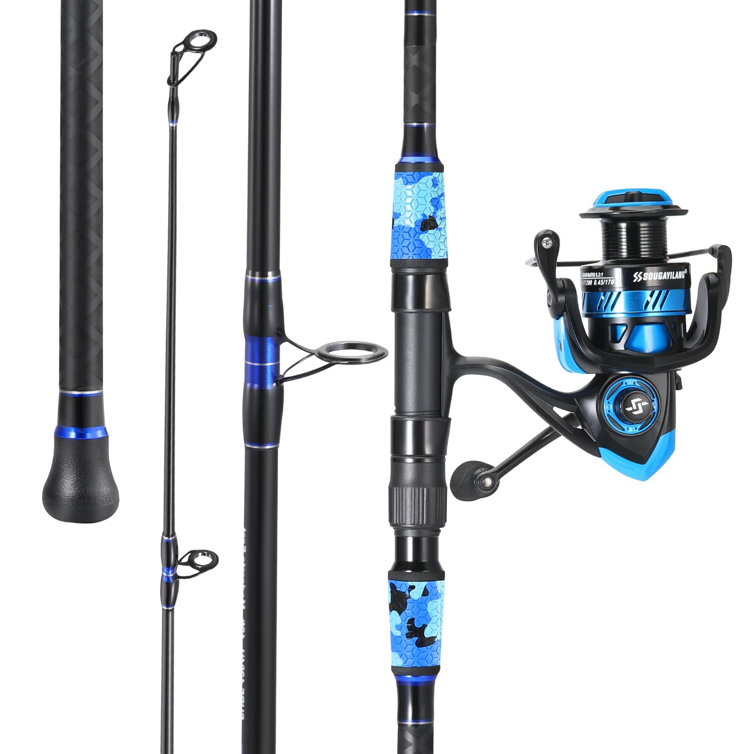 Yun Nong Fishing Rod and Reel Combo - 4-Piece Portable Lightweight Casting Rod with Spincast Reel, 12'/15' Length, for Freshwater & Saltwater, Travel Fishing Set