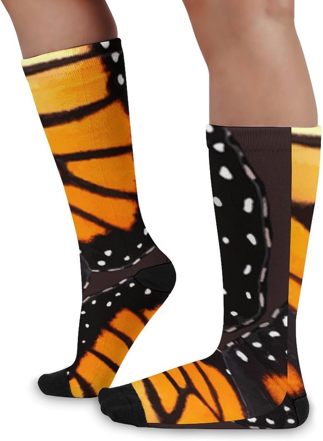 Orange Monarch Butterfly Wings Knee High Socks Athletic Long Stockings Sport Casual Crew Tube Sock Boot 46cm