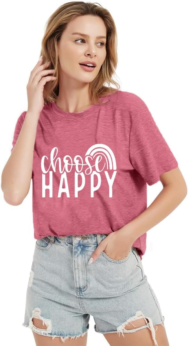 Women Choose Happy T Shirt Funny Cute Graphic Tee Blessed Tshirt Inspirational Short Sleeve Summer Casual Tops - Image 2