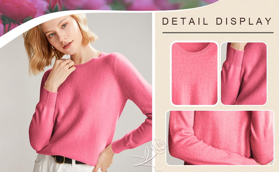Women's Wool Blend Sweater Crew Neck Lightweight Cashmere Sweaters Casual Long Sleeve Jumper Knitted Pullover Tops3