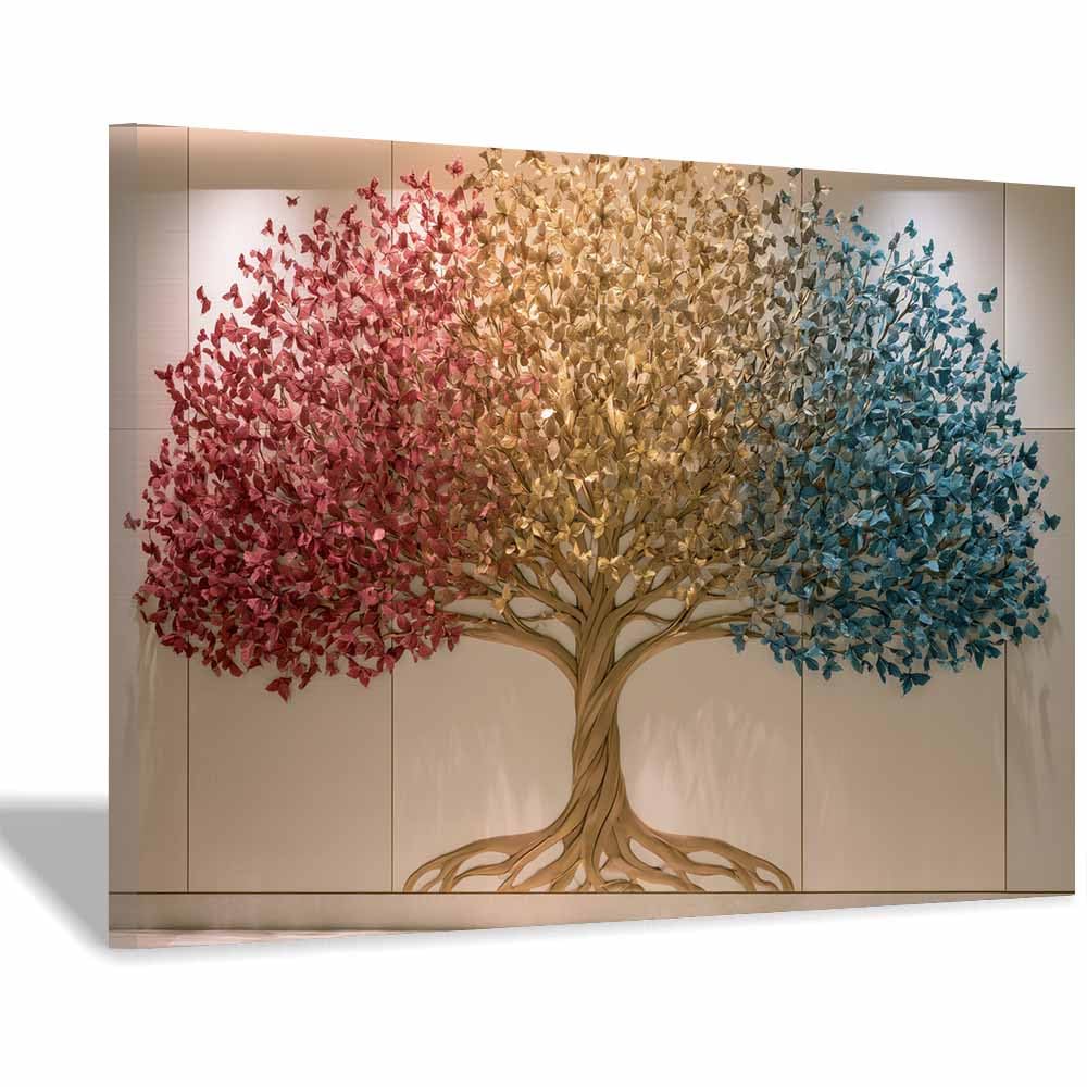 HOQIU Tree Wall Art Colorful glowing tree artwork, home canvas prints, for Bathroom Living Room Bedroom(Multicolor)-60x80cm Framed