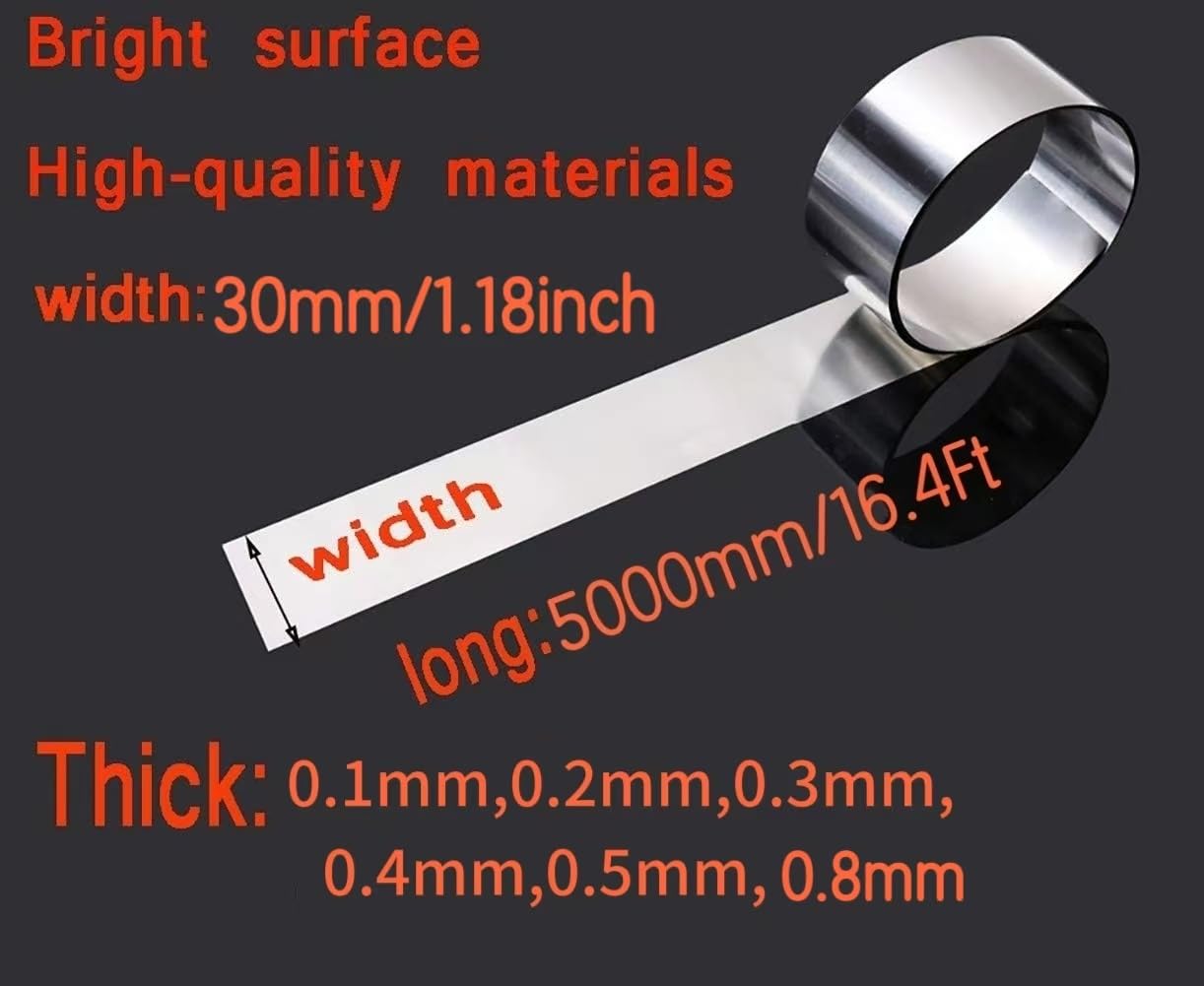 Taśma ze stali nierdzewnej 304 30 mm x 5000 mm, grubość 0,1–0,8 mm ze stali nierdzewnej do spawania samochodowego, gięcia, rękodzieła DIY, napraw w domu(Thickness 0.5mm)