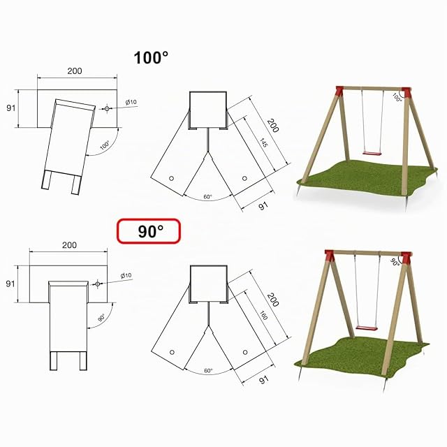 Foto 2 de 7 de Kit de Construcción para Columpio de Parque Infantil y Jardín, Fabricado en la Unión Europea (90°, Verde)