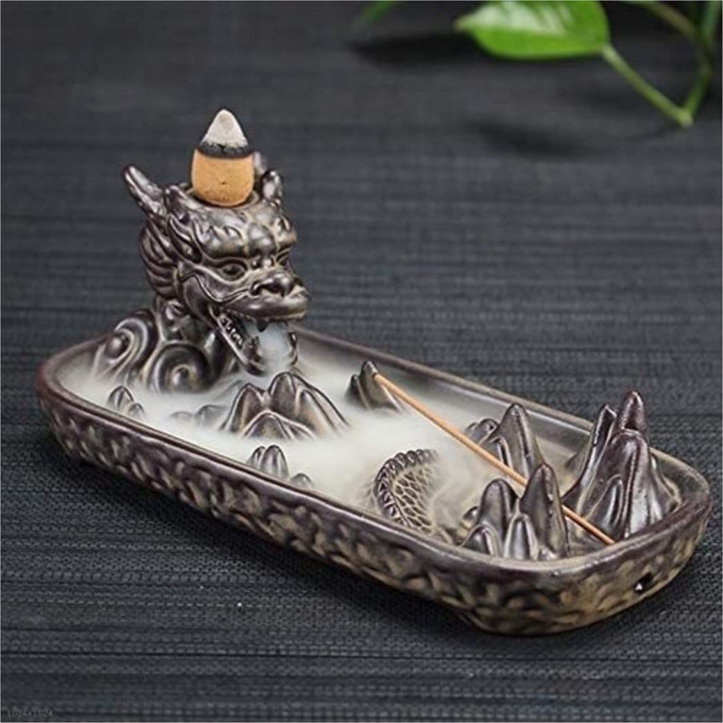 Räuchergefäß Yoga Creative Smoke Backflow Weihrauchbrenner Weihrauchhalter Keramik Dragon Räuchergefäß Home Decor Aromatherapie(B)