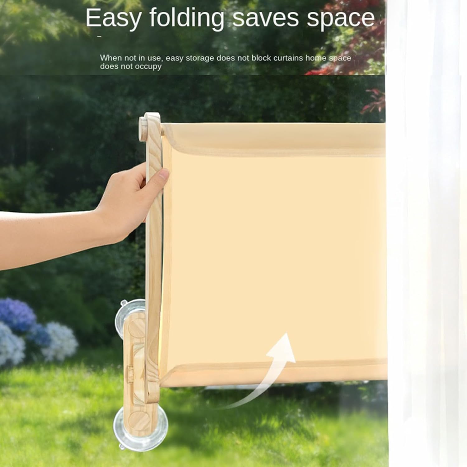 Cat Window Perch, Two-Way Folding Design, 60x40x18cm, Cat Bed with Wood Frame, Cats Hammock with Sided Bolster, Easy Installation, for Indoor Home, Apartment, Living Room, Wall, Bedroom & Corner