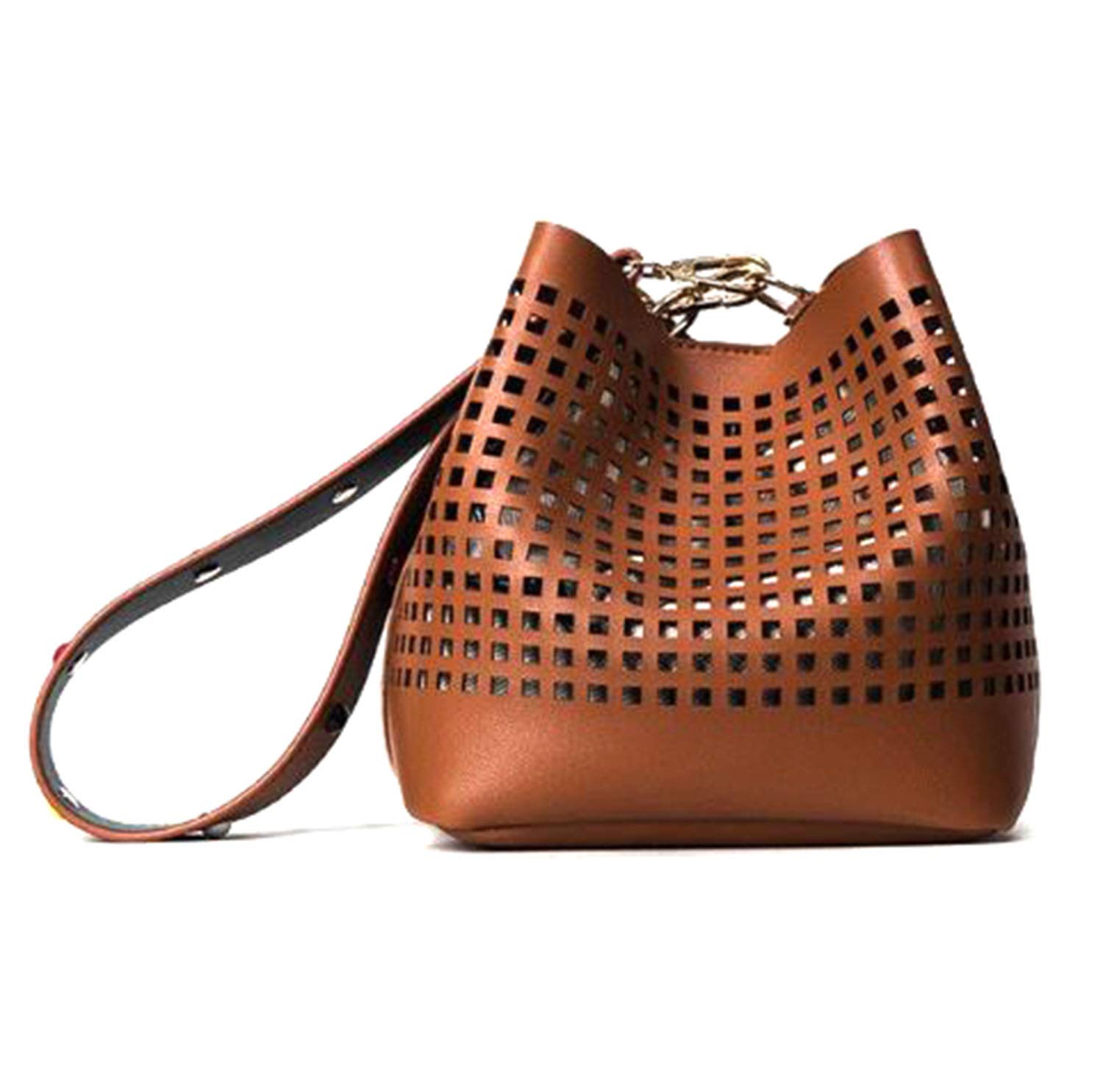 Di Grazia Womens Shoulder & Crossbody Sling bag (Brown, brown-hollowcut-bucket-slingbag)