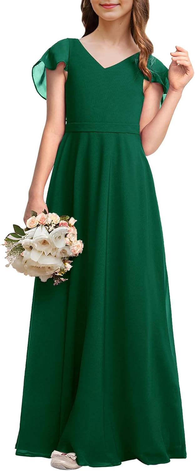 Galawaqe Kids Junior Bridesmaid Dresses Chiffon Flower Girl Dress for Teen Girl Long Party Pageant Gowns