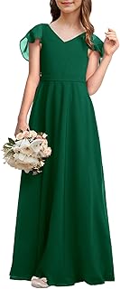 Kids Junior Bridesmaid Dresses Chiffon Flower Girl Dress for Teen Girl Long Party Pageant Gowns - Buy now