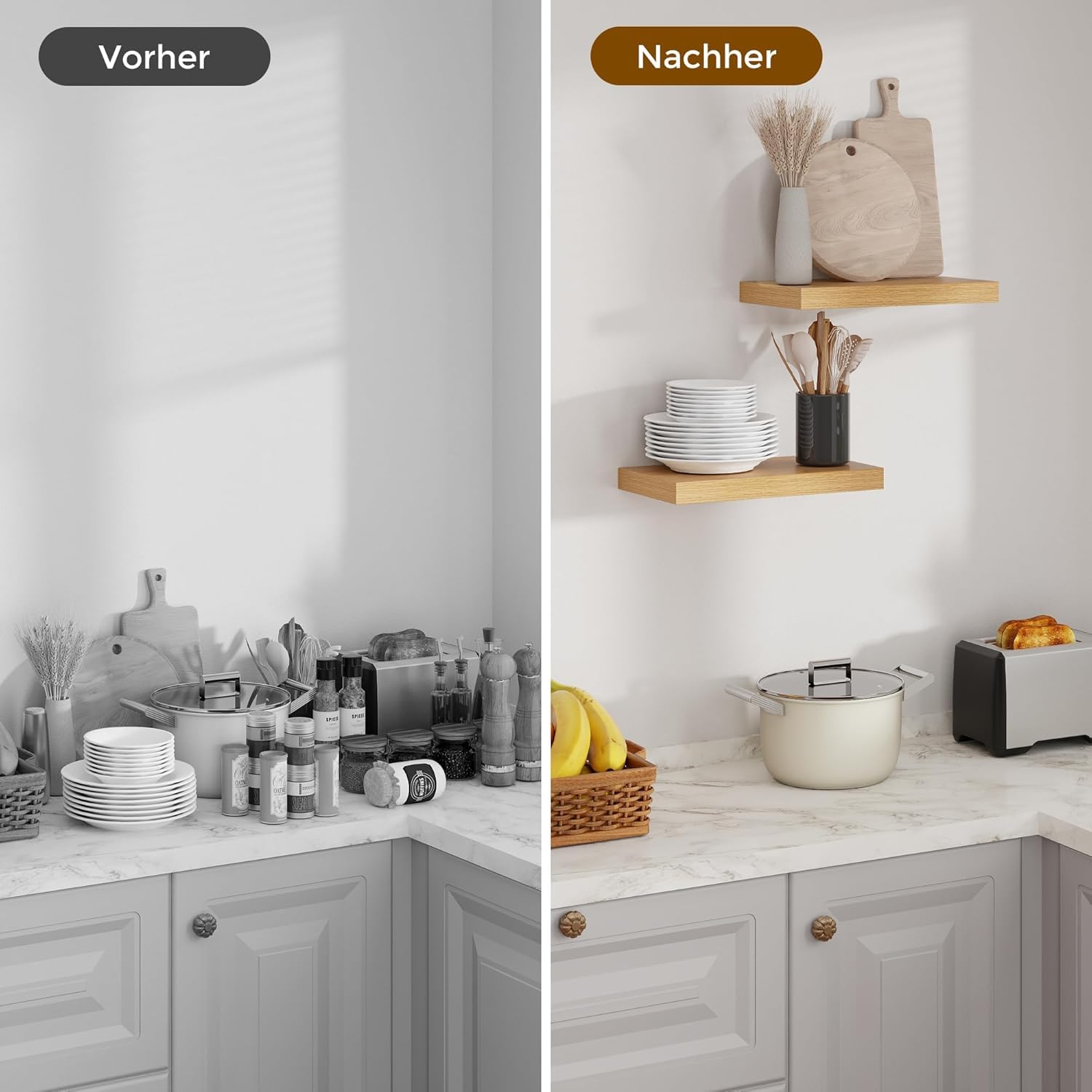 Feihorrm Wandregal Holz, Extra Breit 23,5 cm, 40cm Wandboard Eiche Regal 2er Set, Schweberegal, Regalbrett für Küche, Arbeitszimmer, Badezimmer, Schlafzimmer und Wohnzimmer