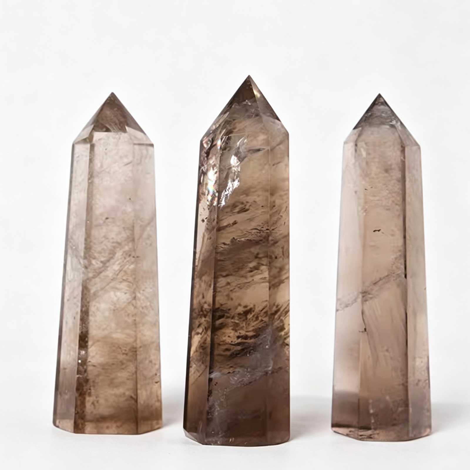 Obelisco o con Torre di Cristallo curativo al Quarzo fumé Naturale | Bacchetta con punta esagonale a 6 colonne sfaccettate per Reiki, Chakra, meditazione, decorazioni per la casa