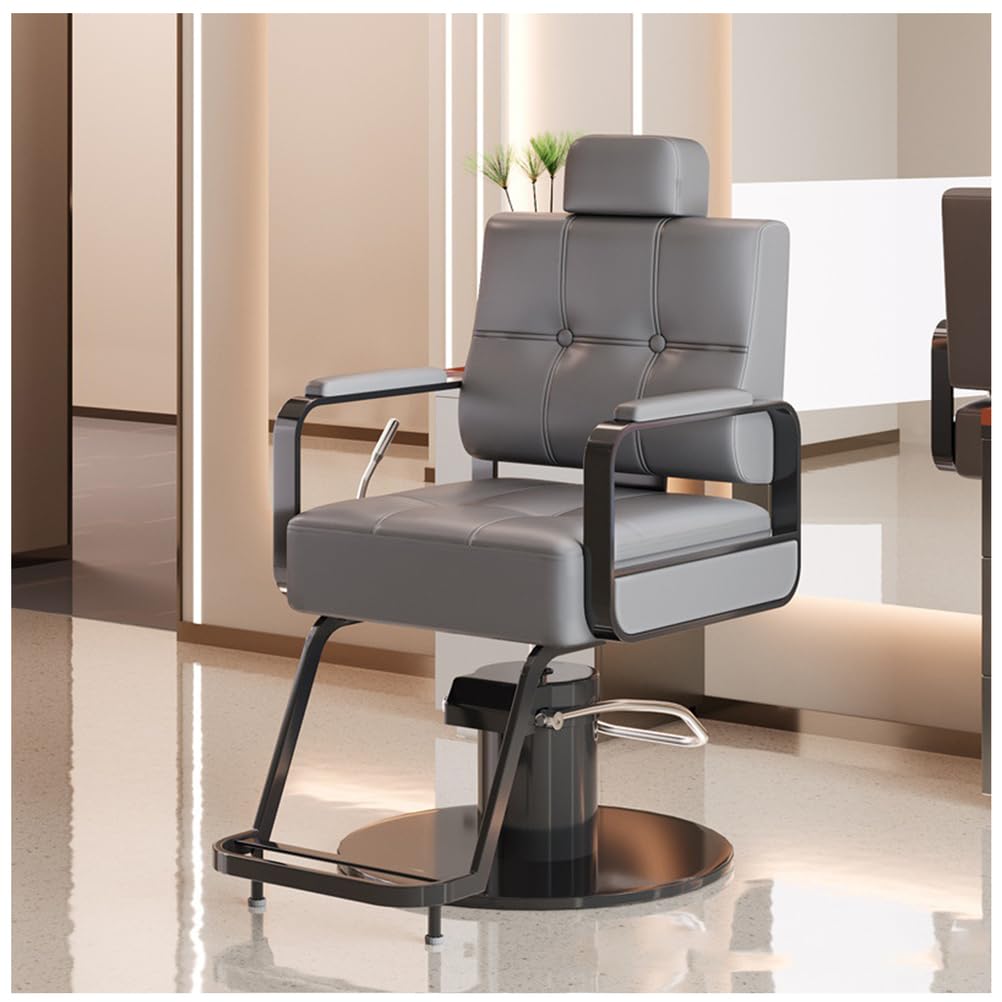 OZBMA Hydraulic Reclining Salon Barber Chair Adjustable Height & 360° Swivel Stylish Grey Hairdressing for Beauty Spa Tattoo Shop Barbershop