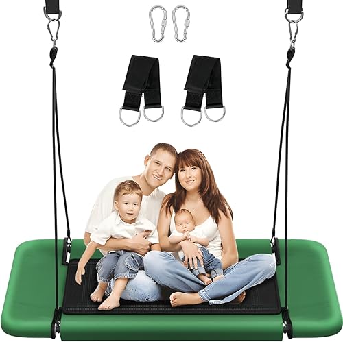 Columpio de árbol rectangular de 60 pulgadas para niños y adultos, columpio de plataforma ajustable con correas para colgar, capacidad de 700