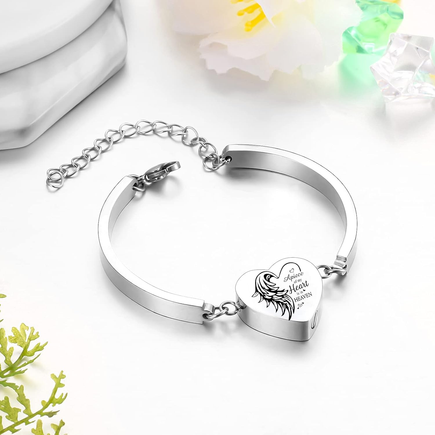 Yinplsmemory Cremation Jewelry Heart Urn Bracelet for Ashes for Women Men Adjustable Urn Cuff Bracelet for Human Pet Ashes Keepsake Memorial Jewelry - Image 3