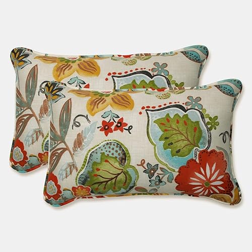 Pillow Perfect - Almohada Lumbar para InterioresExteriores con Flores Brillantes, 2 Unidades - 11.5 x 18.5 Pulgadas, Marfil Alastriste