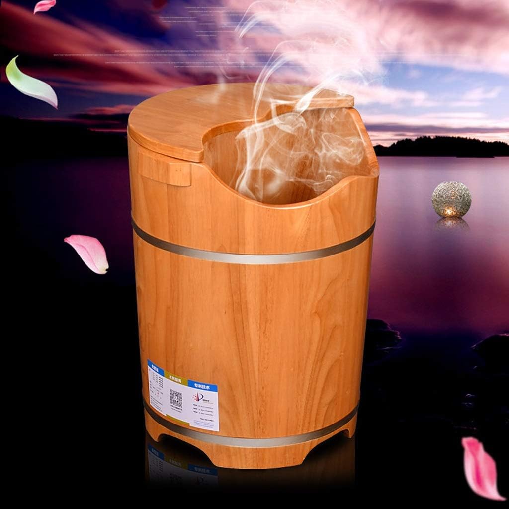 Wood Foot Bath Bucket Footbath,Oak Foot Bath Barrel,Smooth and Delicate Pedicure Barrels for Soaking Feet Spa Wooden Tub Foot Care with Lid
