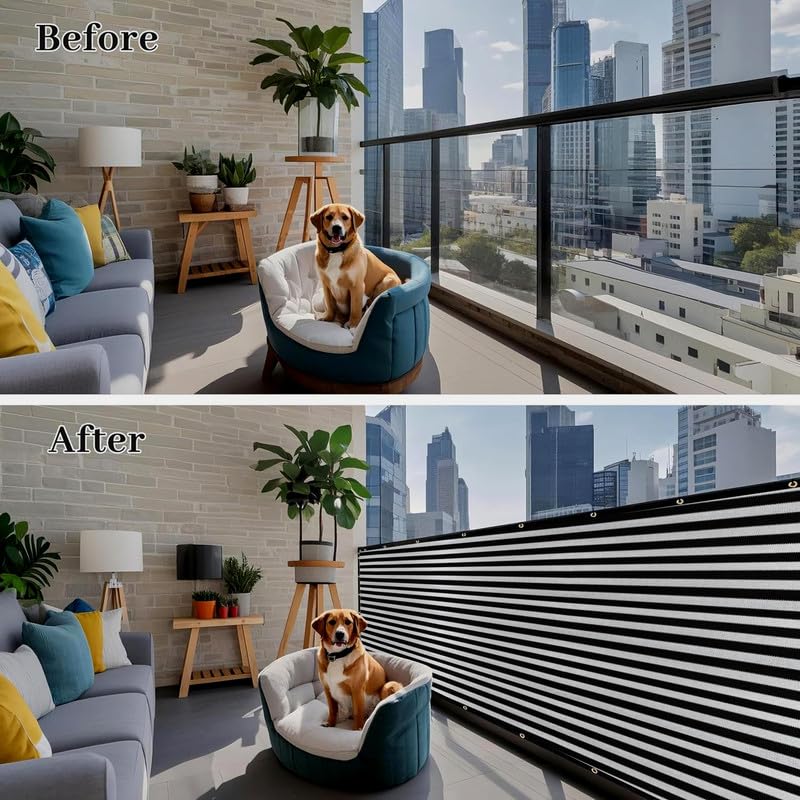 MetDeals HDPE Stripes Balcony Safety Net with Polyester Webbing for Railing | 85% Sun & UV Blockage Balcony Safety Net with Eyelet & Cable Tie for Easy Installation(Black&White, 0.90X2 MTR) 2