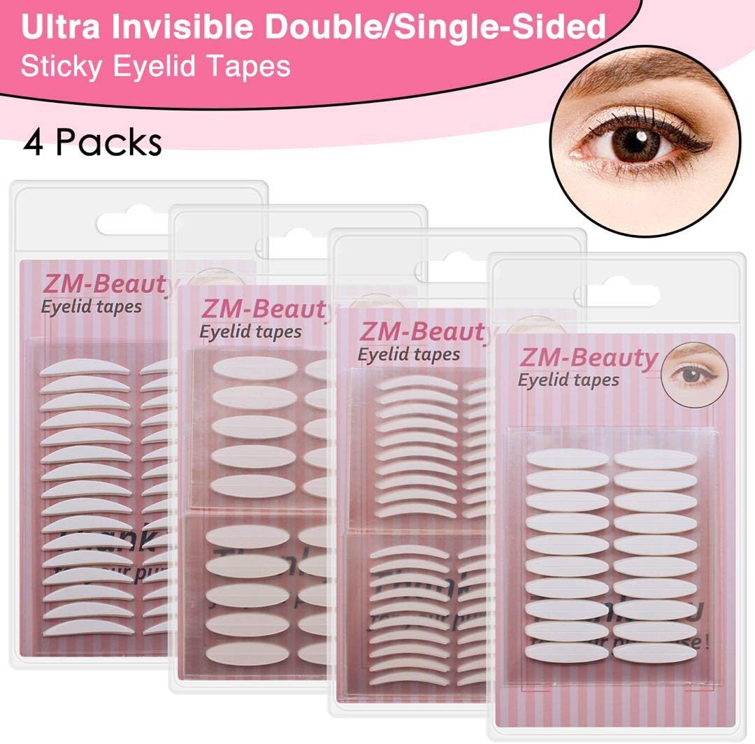 4 Pack/960Pcs Natural Invisible Single/Double Side Eyelid Tapes Stickers, Medical-use Fiber Eyelid Strips, Instant lift Eye Lid Without Surgery, Perfect for Hooded, Droopy, Uneven, Mono-eyelids
