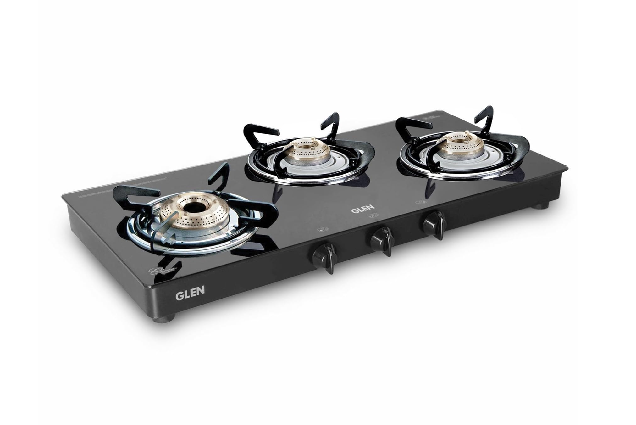 Glen 3 Burner Glass Gas Stove with High Flame Brass Burner Double Drip Tray (1032 GT HF BB DD BL) - Manual/Auto Ignition-image-33