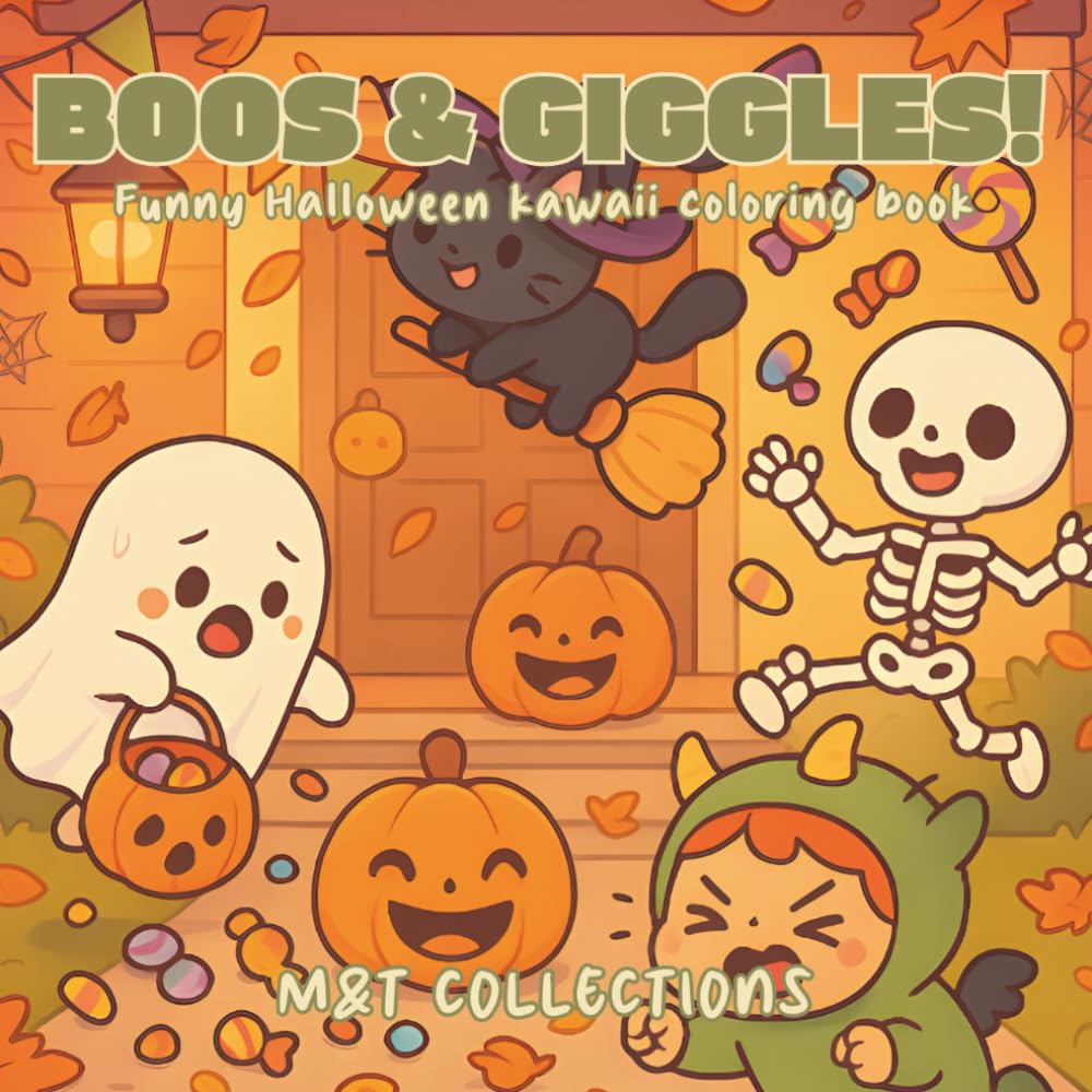 BOOS & GIGGLES!: Funny Halloween kawaii coloring book