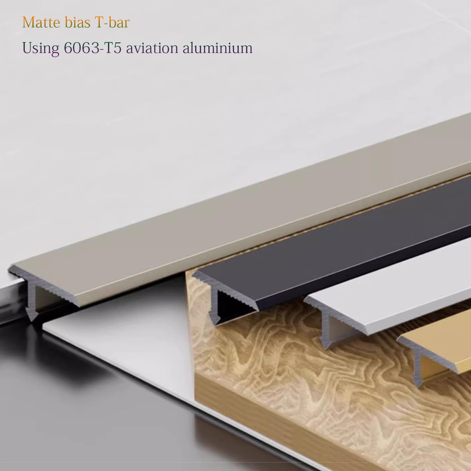 Profilo di transizione in alluminio, protezione bordi a forma di T, per pannelli e piastrelle in legno, lunghezza 90 cm, striscia di transizione versatile per pavimento