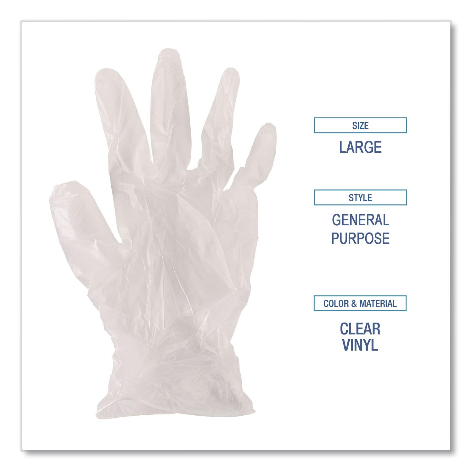 Boardwalk BWK365XLCT General Purpose Vinyl Glove, 2-3/5 mil, Vinyl, XL, Clear (Pack of 1000)