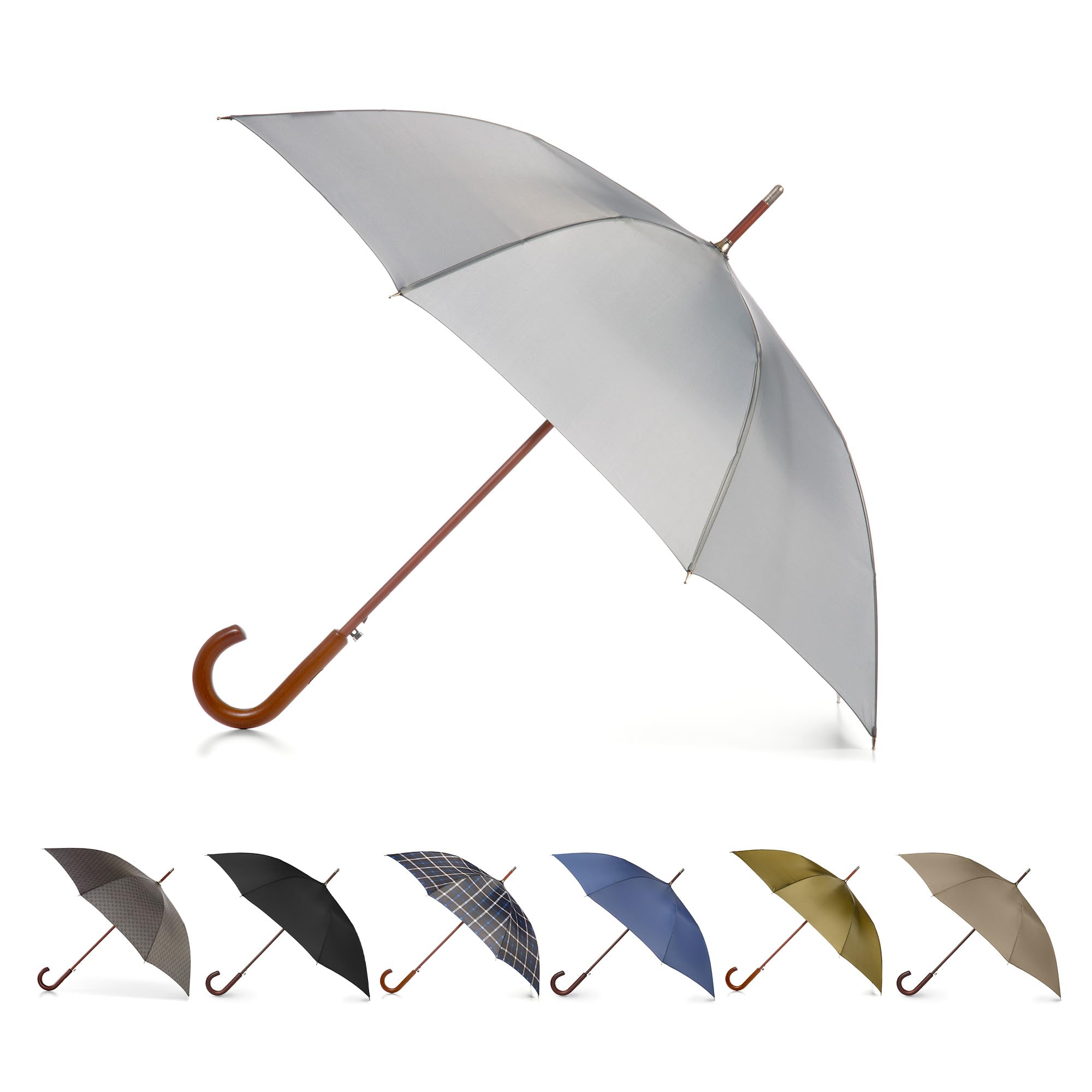 Totes Eco Auto Open Wooden Handle J Stick Umbrella, Olive, One Size