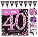 Produktbild Feste Feiern Geburtstagsdeko 40. Geburtstag 31 Teile Deko-Set Luftballon Wimpel Girlande Konfetti Serviette Tischdecke Pink Schwarz Lila metallic Party-Set