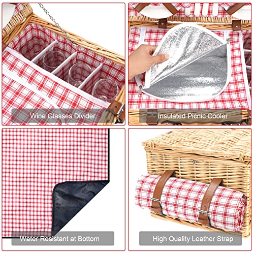 image for TwentyNext Wicker Picnic Basket Set for 4 Persons with Waterproof Picn
