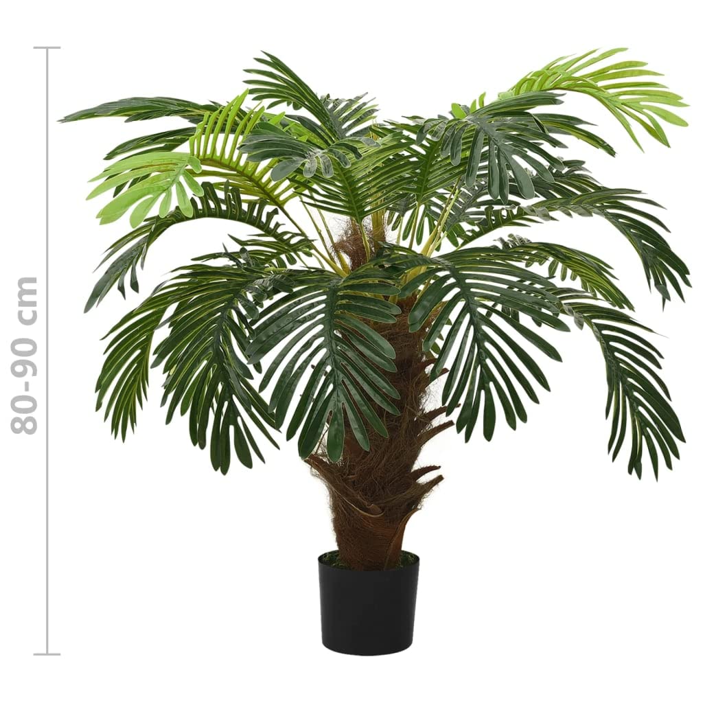 Palma artificiale Cycas con vaso, 90 cm, verde, pianta artificiale, pianta da interni, pianta in vaso, decorazione, ufficio, soggiorno, 22 foglie, legno massiccio e plastica