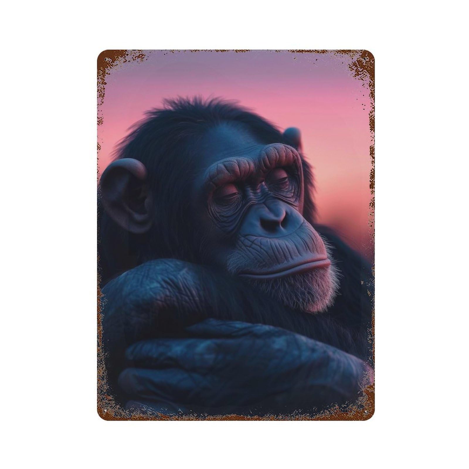 Chimpanze Aesthetic Sunset Rustic Tin Plaque 15.7"x11.8", Ideal for Shed, Workshop And Garage Wall Decor