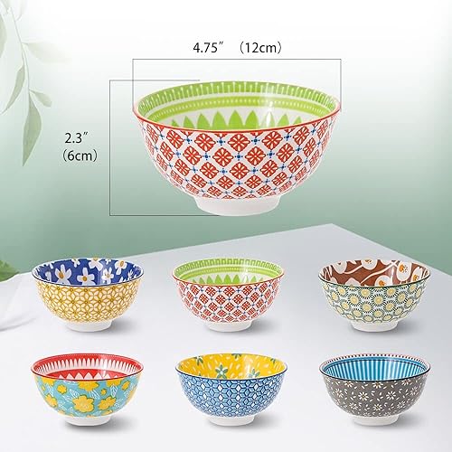 Miniatura 10 de Juego de cuencos de porcelana para cereales, cuencos de cerámica para cocina, de 23 onzas, 6 juegos de cuencos coloridos con patrones lindos -