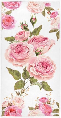 Toalla de mano con diseño floral rosa para baño, suave y absorbente, de microfibra, decorativa, 30 x 15 pulgadas, gimnasio, hotel, spa, yoga, deporte