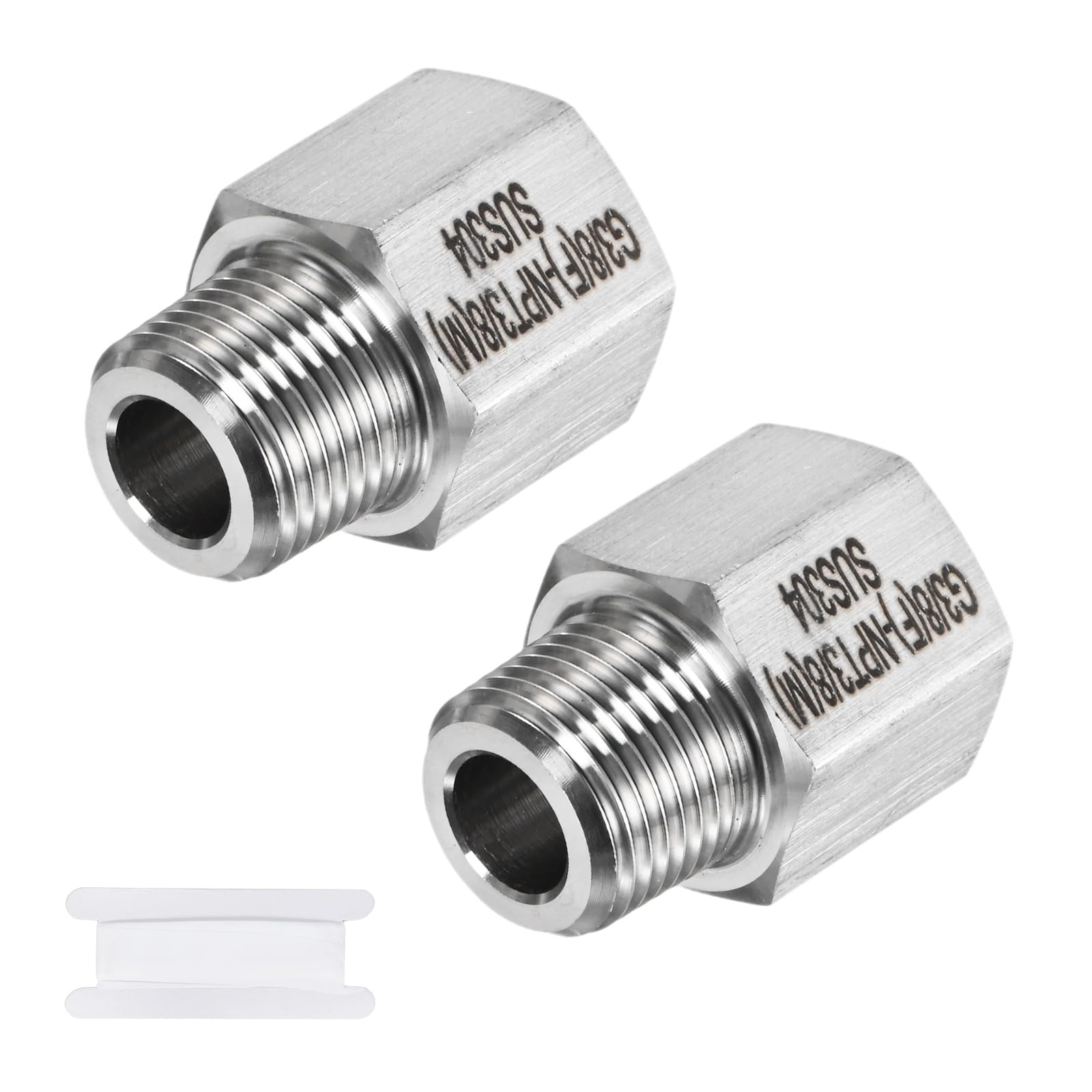 M METERXITY 2-Pack Garden Hose Adapter, Stainless Steel 3/8" g Female x 3/8" NPT Male Threaded Connector with Sealing Tape Garden Hose Convert Fitting for Pipe Fitting/Shower